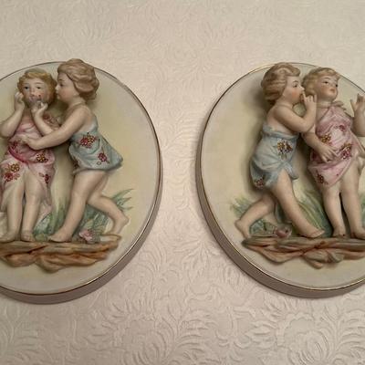 Vintage 3D Bisque Porcelain Decorative Plaques