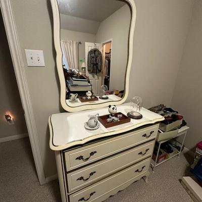 Vintage Cream Dresser with Curved Mirror