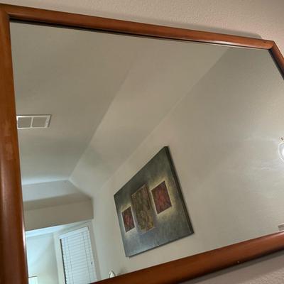 Mid-Century Modern Rectangular Wall Mirror with Solid Wood Frame