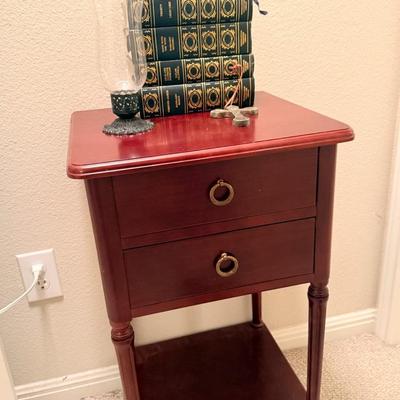 Vintage Cherry Wood Side Table + Books & Decor