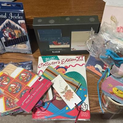 Vintage Holiday Cards, Crystal Icicle Ornaments & Gift Tag Lot