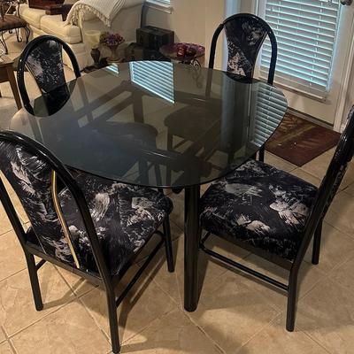 Glass-Top Dining Table with 4 Padded Chairs
