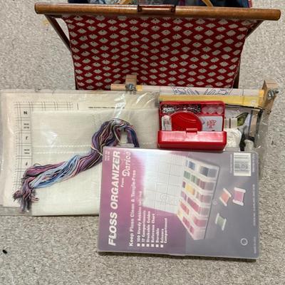 Vintage Sewing & Cross-Stitch Organizer Lot – Fabric, Floss, Patterns & More