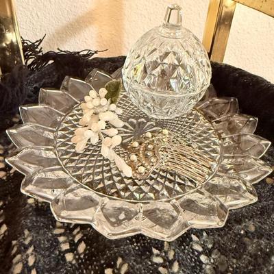 Vintage Cut Glass Vanity Set with Hair Accessories 