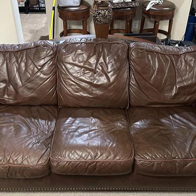 Brown Leather Nailhead Trim Sofa