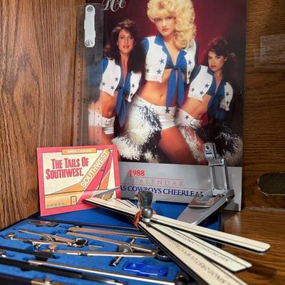 1988 Dallas Cowboys Cheerleaders Calendar + Drafting Tools & Airline Collectibles Lot