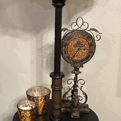 Retro Floor Lamp with Built-In Shelf & Clock
