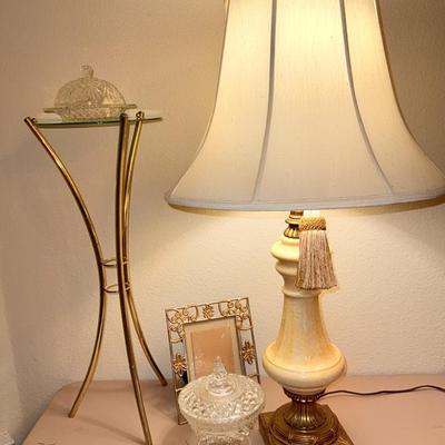 Vintage Glass Table Lamp + Vintage Gold Stand & Décor