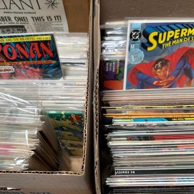 Boxes of comic books - almost all in sleeves for protection