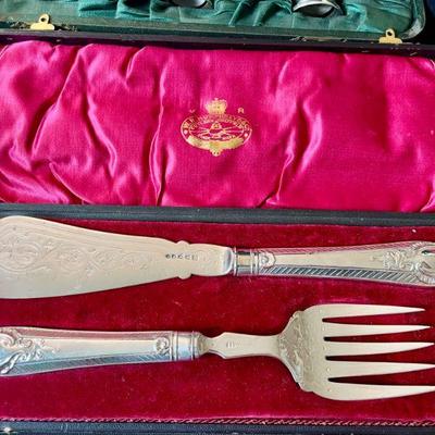 Antique silverplated fish serving set