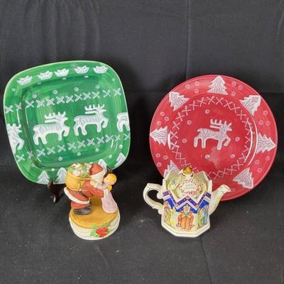 (2) Christmas Platters-LA Gioconda ITALY, 1983 Enesco Music Box, The Three Kings Teapot By Sadler