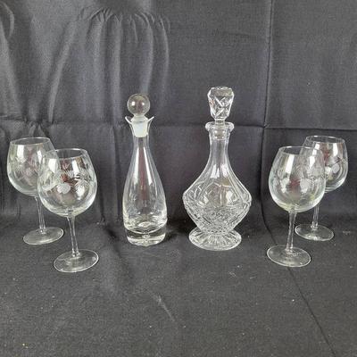 (2) Crystal Decanters & (4) Wine Glasses