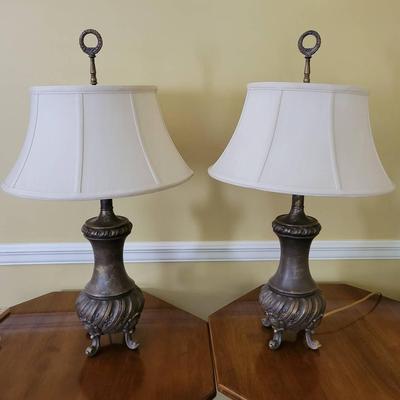 Pair Of Heavy Metal Footed Lamps 27"