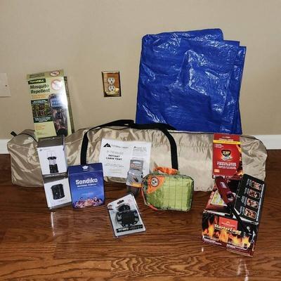 6 Person Ozark Trail Instant Cabin Tent, Tarp & Assorted Camping Necessities