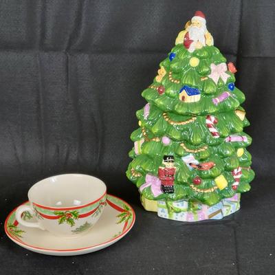 Spode Hand Painted Cookie Jar w/box & 2009 Annual Cup/Saucer