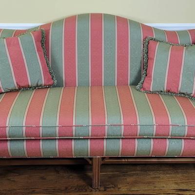 Vintage Ethan Allen Chippendale Style Camel Back Upholstered Loveseat 60"