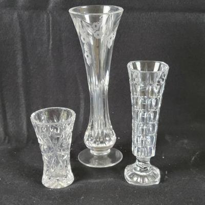 (2) Crystal & (1) Glass Bud Vase