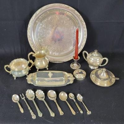 Assortrd Silverplate Items: Towle Sugar And Creamer, Oneida Tray, Etc