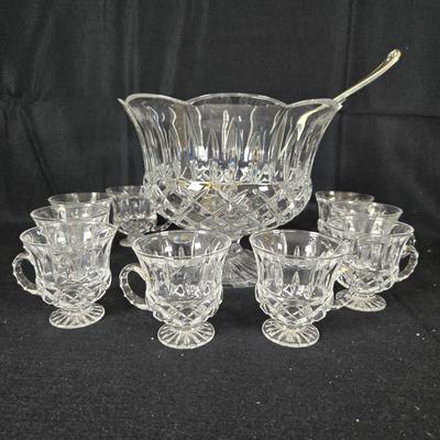 King Edward by Gorham Crystal Punch Bowl & Cups, Silverplate Ladle