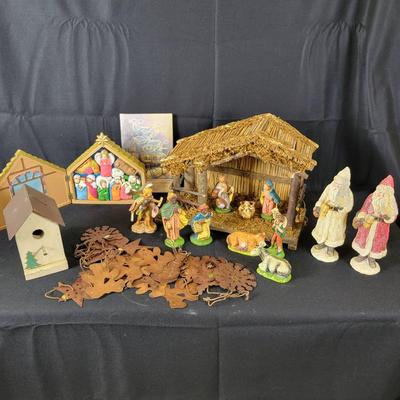 Assorted Christmas: Made In Italy Nativity, Assorted Metal Ornaments, Santa Figures, Etc