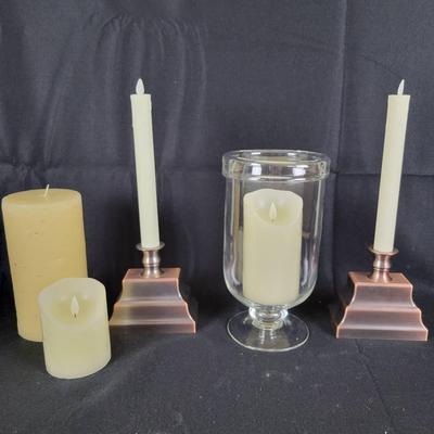 (5) Battery Operated Candles (2-Balsam Hill), Glass Hurricane