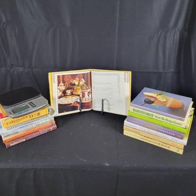 Assorted Cookbooks And Stand