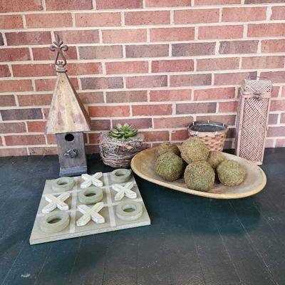 Assorted Decor: Bird House, Tic Tac Toe, Wood Bowl, Etc