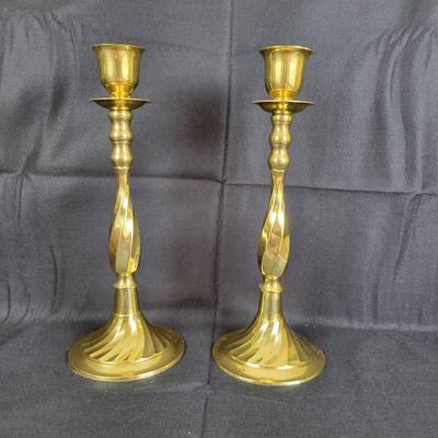 Pair of Large Brass Candlesticks by Ethan Allen