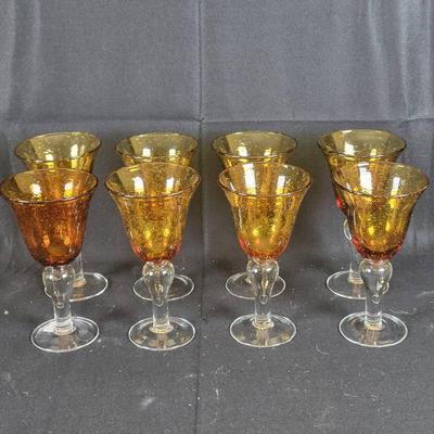 (8) ARTLAND Handcrafted Amber Seed Glass 14oz  Goblets