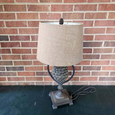 31" Metal Pine Cone Lamp with Burlap Shade