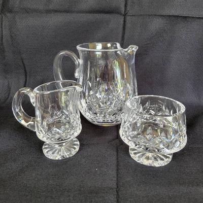 "Lismore" by Waterford Crystal: Ice Lip Jug, Footed Creamer, Footed Open Sugar