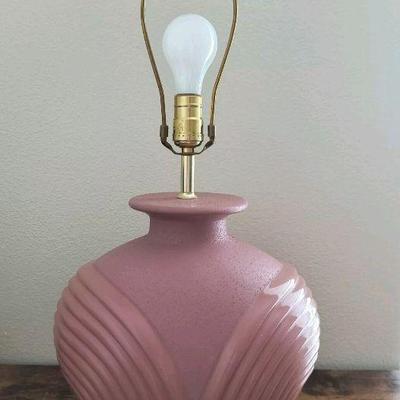 VTG S+Mind Signed 25" Art Deco Revival Large Table Lamp 1985 Powder Peach Pink