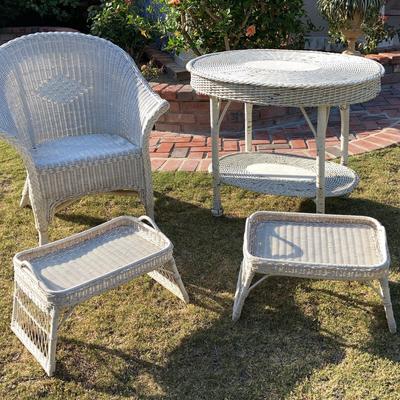 Wicker Patio Set - Chair, Table, Raised Trays