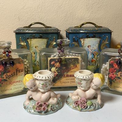 Vintage Decor - Bottles, Tins, Candlestick Holders