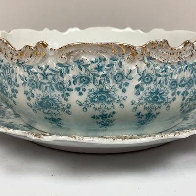 Blue, White, and Gold Ceramic Bowl & Plate