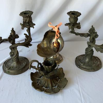 Metal Candle Holders And Decorative Scuttle with Spoon 