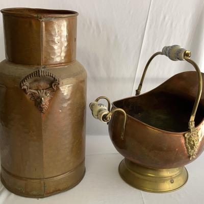 Copper Milk Can  & Copper Coal Scuttle Bucket