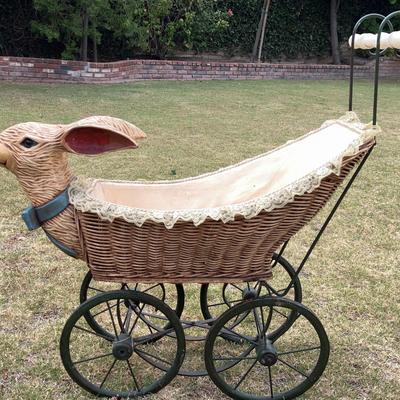 Antique Doll Carriage Pram with Rabbit Head (Reproduction)