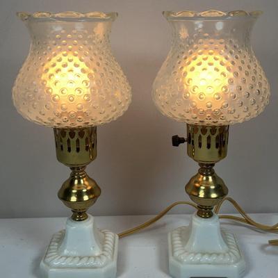 Hobnail Glass Table Top Lamps - set of 2