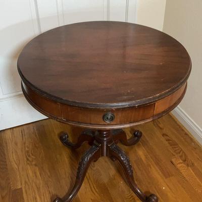 Wood circular table with glass top