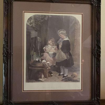 "Children And Rabbits" By Sir Edwin Henry Landseer Framed Print