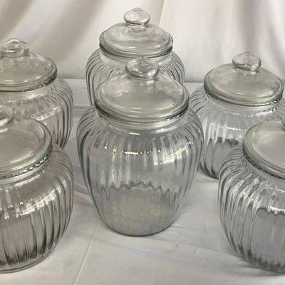 6 Ribbed Glass Canister Jars With Lids