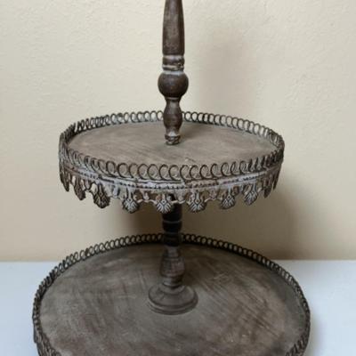 2 Tiered Vintage Metal Dessert Stand