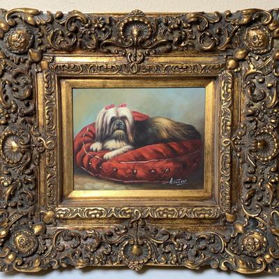 Aristocratic Shih Tzu in Gilded Baroque Frame 