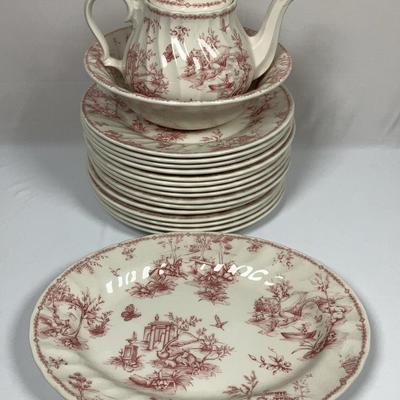 Churchill England Pink Toile Scalloped Porcelain Dishes