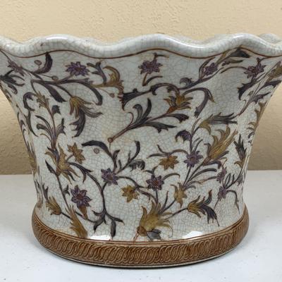 Chinoiserie Style Ceramic Scalloped Planter Pot 