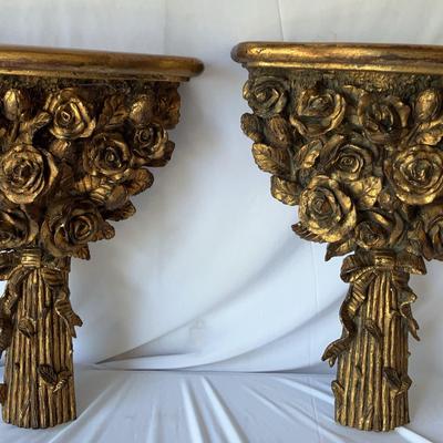 Set Of Gold Leaf Sconces 