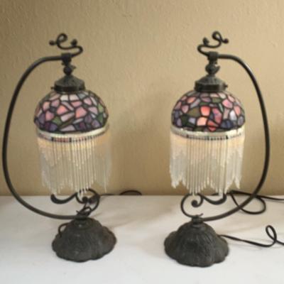 Tiffany-Style Stained Glass Hanging Beaded Table Lamp - Set  Of 2 
