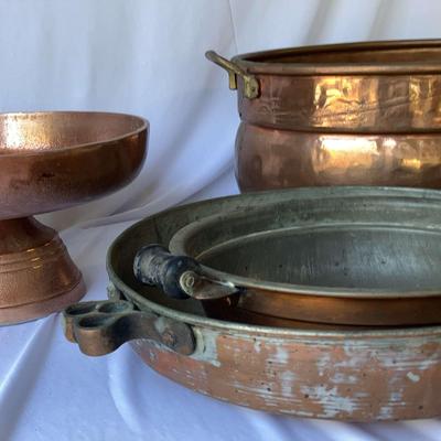 4 Vintage Copper, Metal Bowl & Pedestal Pieces