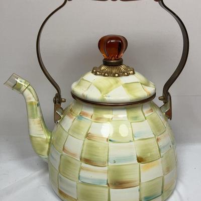McKenzie-Childs Parchment Check Enamelware Tea Kettle